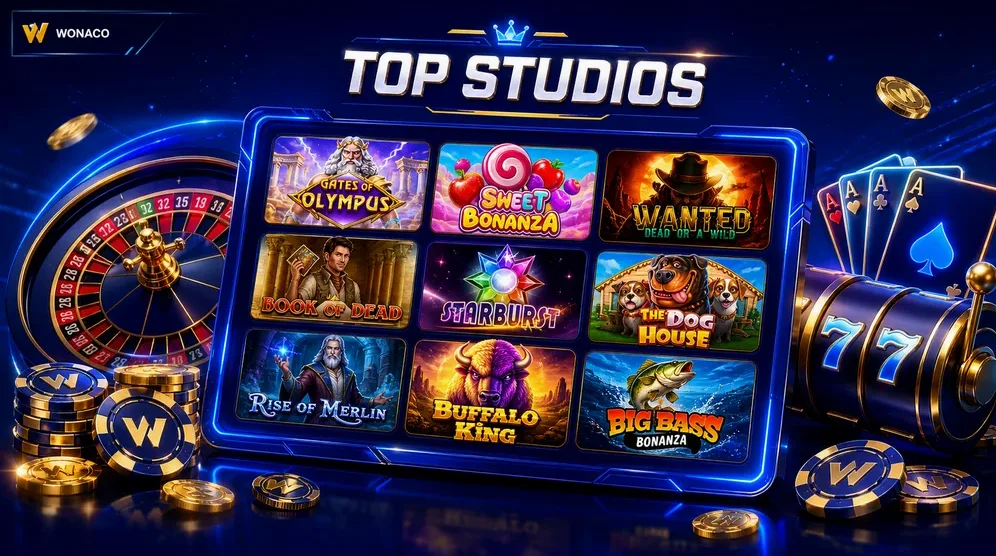 Grid of slot game thumbnails from different studios
