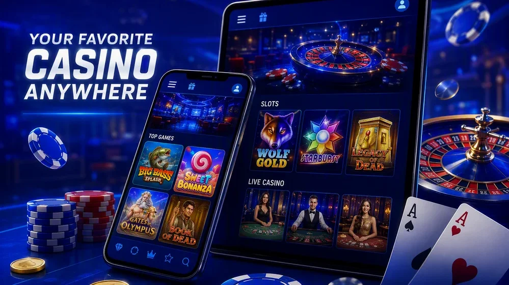 Smartphone and tablet showing casino lobby